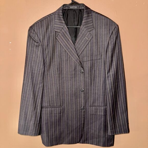 Andre Lanzino Men's Wool Blend Blazer Sport Coat Jacket Black Pinstripe 44R - Picture 1 of 10